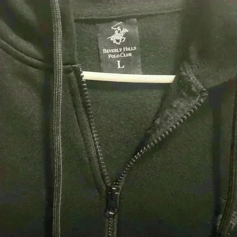 Beverly Hills Women's Long Sleeve Black Hooded Zip Up Sweatshirt Size L